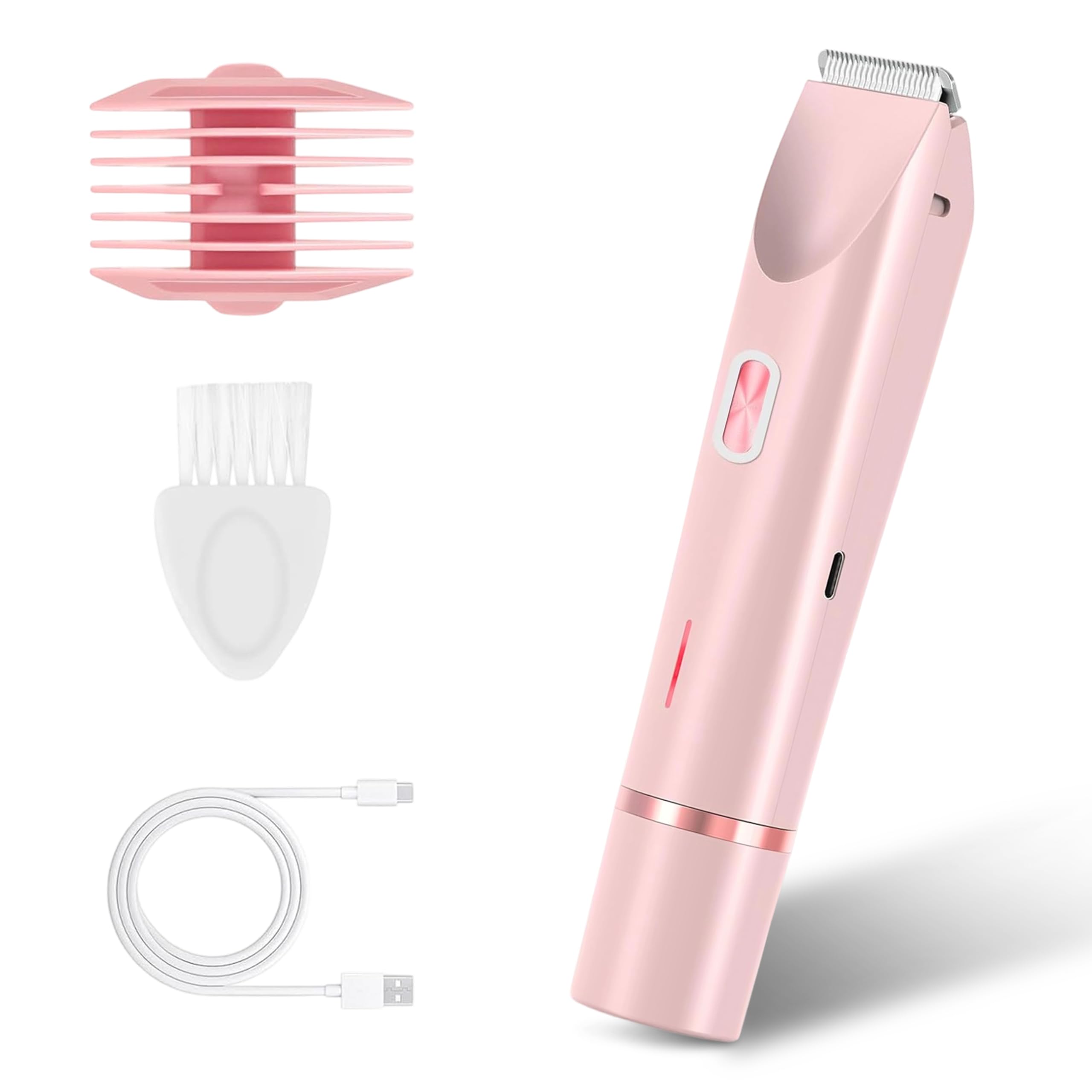 Golarka intymna dla kobiet, 2 w 1, elektryczna golarka z ładowaniem USB C, wodoszczelna, do użytku na sucho i na mokro, do twarzy, nóg i strefy bikini, różowa