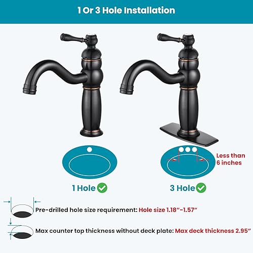 Miniatura 4 de gotonovo Grifo de lavabo de baño de una sola manija para fregadero, 1 agujero, bronce aceitado de un solo agujero, giratorio de 360, montaje en