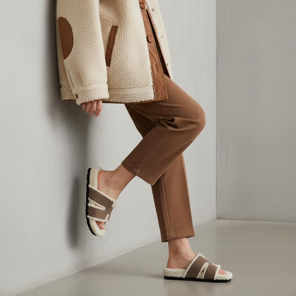 CUSHIONAIRE Cuddle Fur Slippers for Women Faux Shearling Slide Sandal +Memory Foam, Wide Widths Available