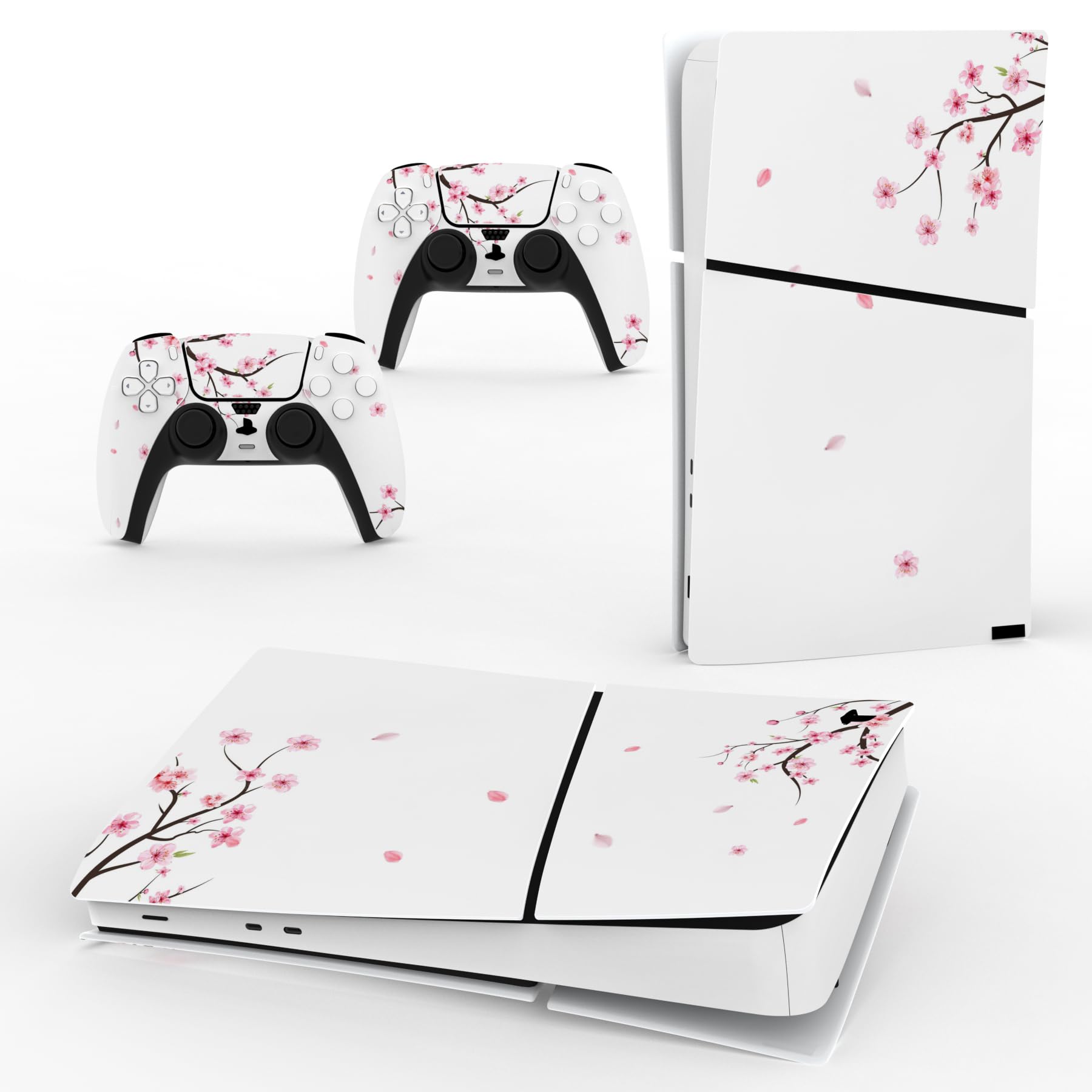 PlayVital Naklejka Akcesoria do ps5 Slim Digital Edition Zestawy Skórek do ps5 Slim Konsola Sticker do ps5 Kontroler&Stacja ładowania&Zestaw Słuchawkowy&Media Remote-Spadający Kwiat Wiśni