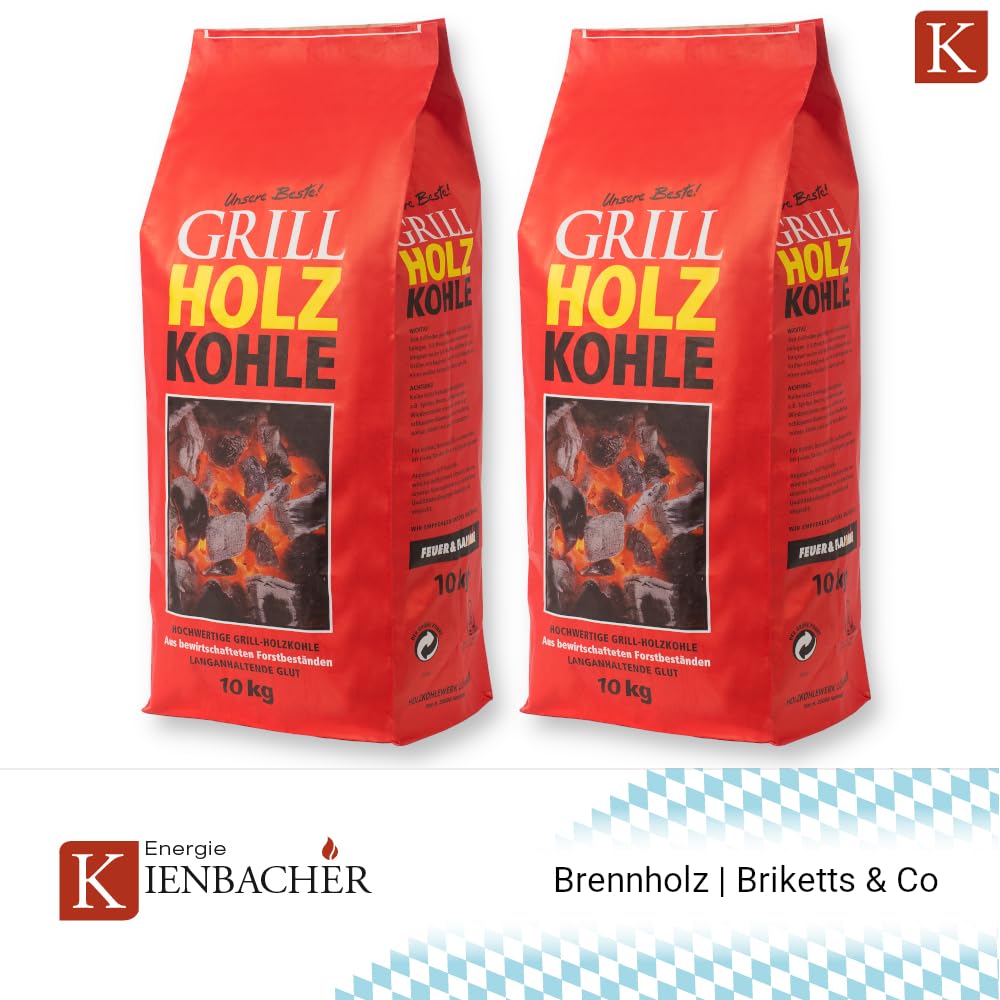 20kg Premium Holzkohle Unsere Beste 100% Made IN Germany Grillkohle Grillbriketts für Kugelgrill Holzkohlegrill Smoker Briketts Grill Kohle
