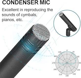Depusheng 7-Piece Drum Microphone Set with 5 Dynamic Percussion Microphones and 2 Condenser Percussion Microphones Ideal for Instrument Recording and Music Production