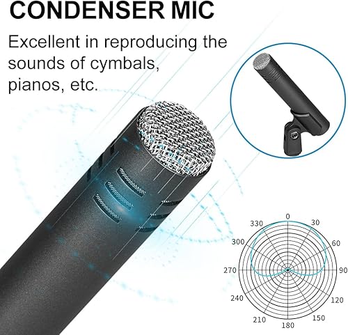 Miniatura 4 de Depusheng Juego de micrófonos de batería de 7 piezas con 5 micrófonos de percusión dinámicos y 2 micrófonos de percusión de condensador ideal para