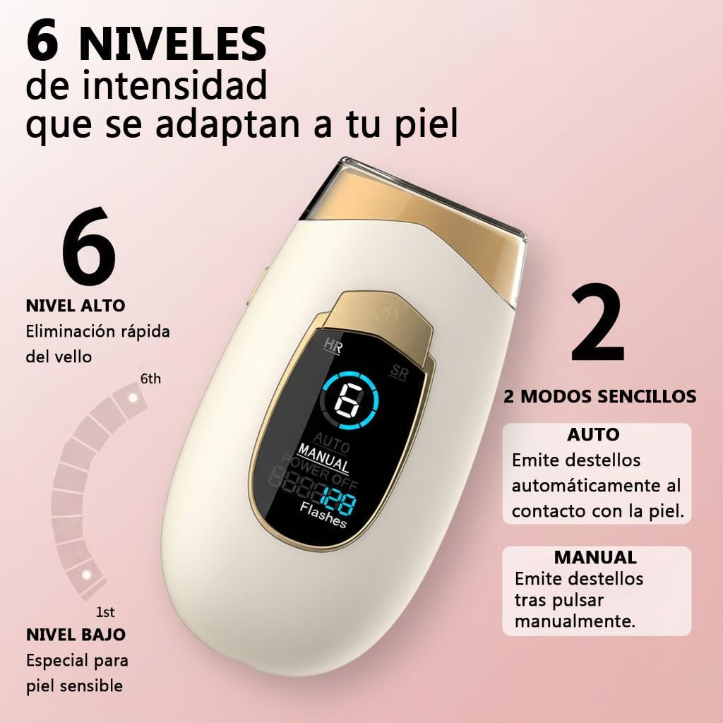 Klortecer IPL device showing 6 intensity levels and two modes