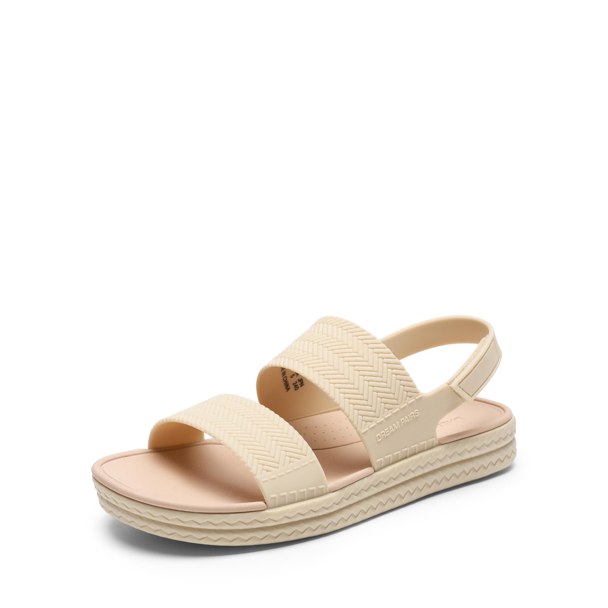 DREAM PAIRS Women Water Sandals Comfortable Flat Beach Platform Dressy Summer Walking Shoes,Size 6,Beige,SDFS26006W