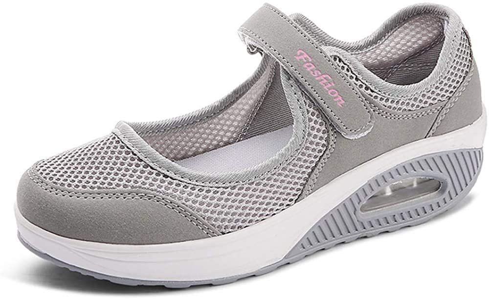 Hotcham Moda Mujeres Tejida Cómodos Zapatos para Caminar Zapatillas De Deporte Talla 35-42 Zapatos Respirado Ligero Malla Mujeres Deporte Running Zapatillas Sacudir Casual Zapatos Height-Increasing Sneaker