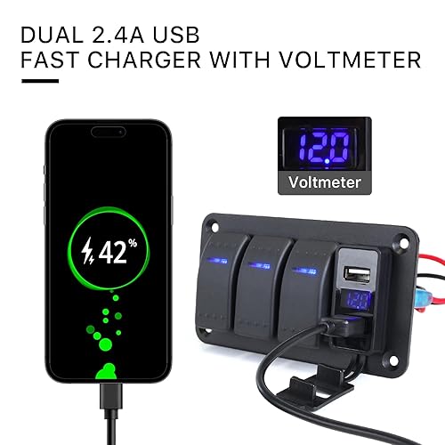 Miniatura 10 de Panel de interruptor basculante de 4 cuadrillas de aluminio impermeable 12V24V, interruptor de encendido y apagado de 3 pines, panel de interruptor