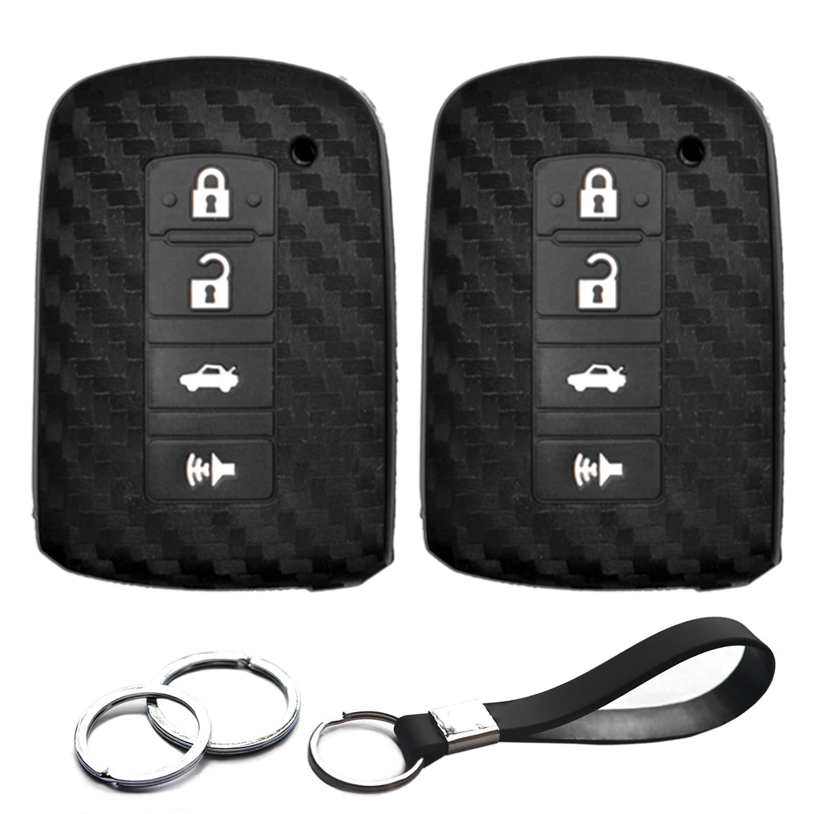 2pcs Compatible with Toyota 4Runner Sequoia RAV4 Camry Corolla Avalon Highlander HYQ14FBA Smart 4 BTS Carbon Fiber Looks Key Fob Cover Case Key Chain Protector Keyless Remote Holder