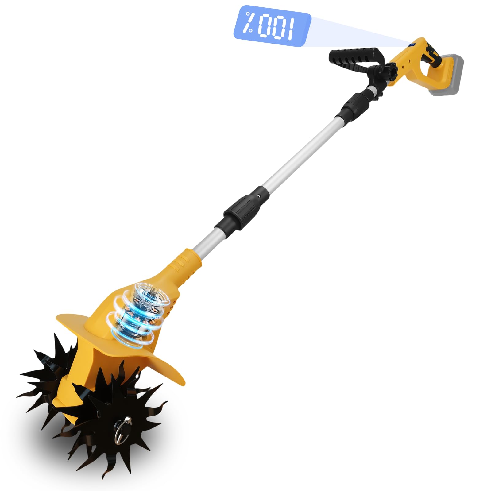 Cordless Tiller Cultivator for Dewalt 20v Battery, 500W Brushless Garden Tiller, 8.7" Tilling Width and 6.3" Depth, 330RPM Electric Rototiller for Gardening, Soil Cultivation(No Battery)