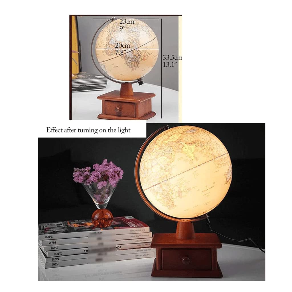 POCHY Mappamondi Mappamondo Vintage da scrivania 7,8" Mappamondo geografico in Legno Mappamondo educativo Illuminato a LED per l'aula dell'home Office Pratico Moda