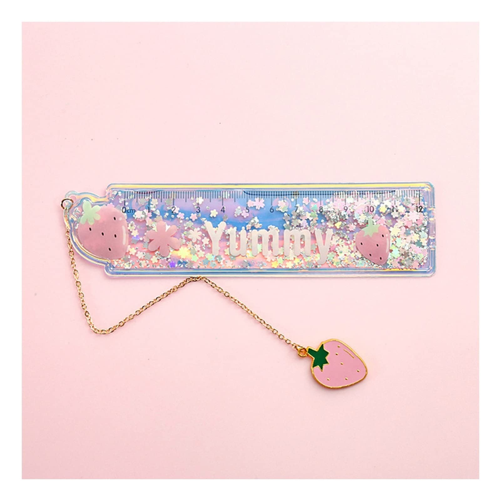 oiujhgCDS Rulers, Creative Cartoon Bookmark Cute Girl Cherry Flower Quicksand Plastic Ruler Measuring Straight Gift Stationery Set(B1)