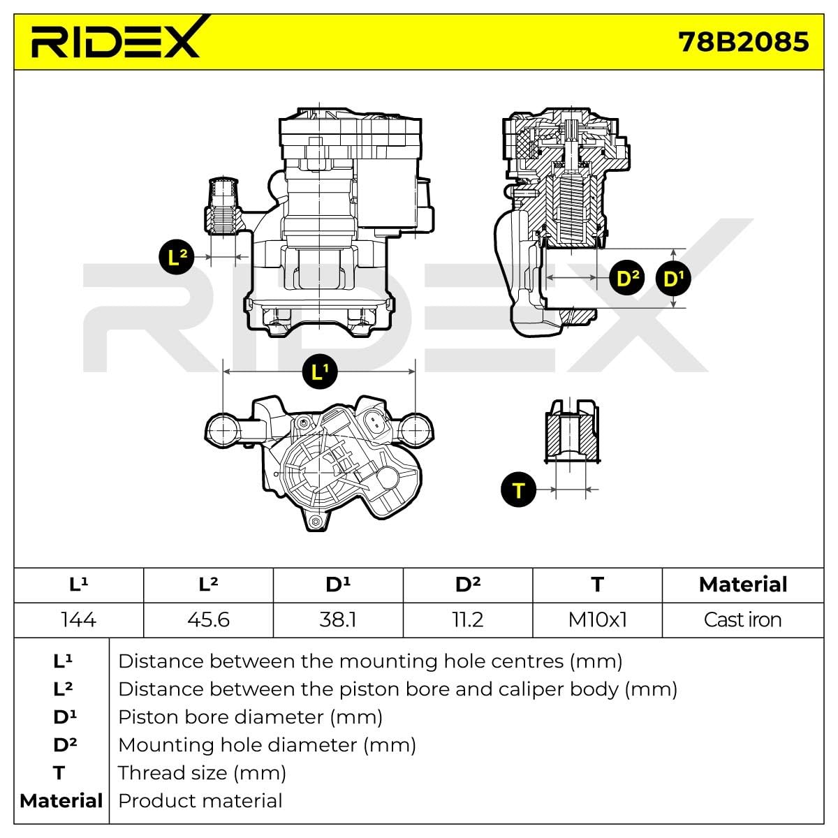 RIDEX 78B2085 Pinza de freno Trasero Izquierda Trasero sin soporte Compatible con LAND ROVER Range Rover Evoque L538