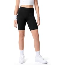 KEREDA Girls Cycling Shorts Kids Dance PE Shorts Knee Length Under Dress | Breathable Stretchy Summer Short for Kids School Athletic Gymnastics Yoga Bike Riding Black 7-14 Years