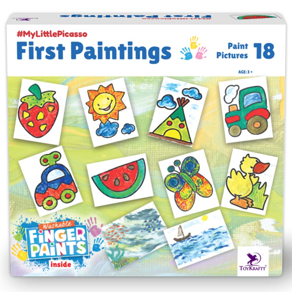 TOYKRAFTT Finger Painting Kit for Kids 2-5 Years - Washable & Non-Toxic Colors - Art Activity Toys for 2 Year Old Girl & Boy - Best Birthday Gift with 18 Templates - My Little Picasso First Paintings