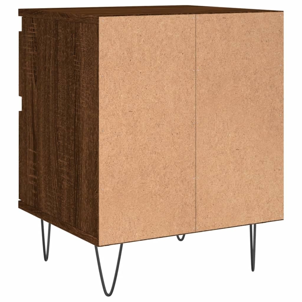 Nachttische 2er-Set Braun Eichen-Optik Holzwerkstoff 40x35x50 cm | Stilvolle Beistelltische fürs Schlafzimmer mit Schublade, Tür und robusten Metallbeinen im Doppelpack.