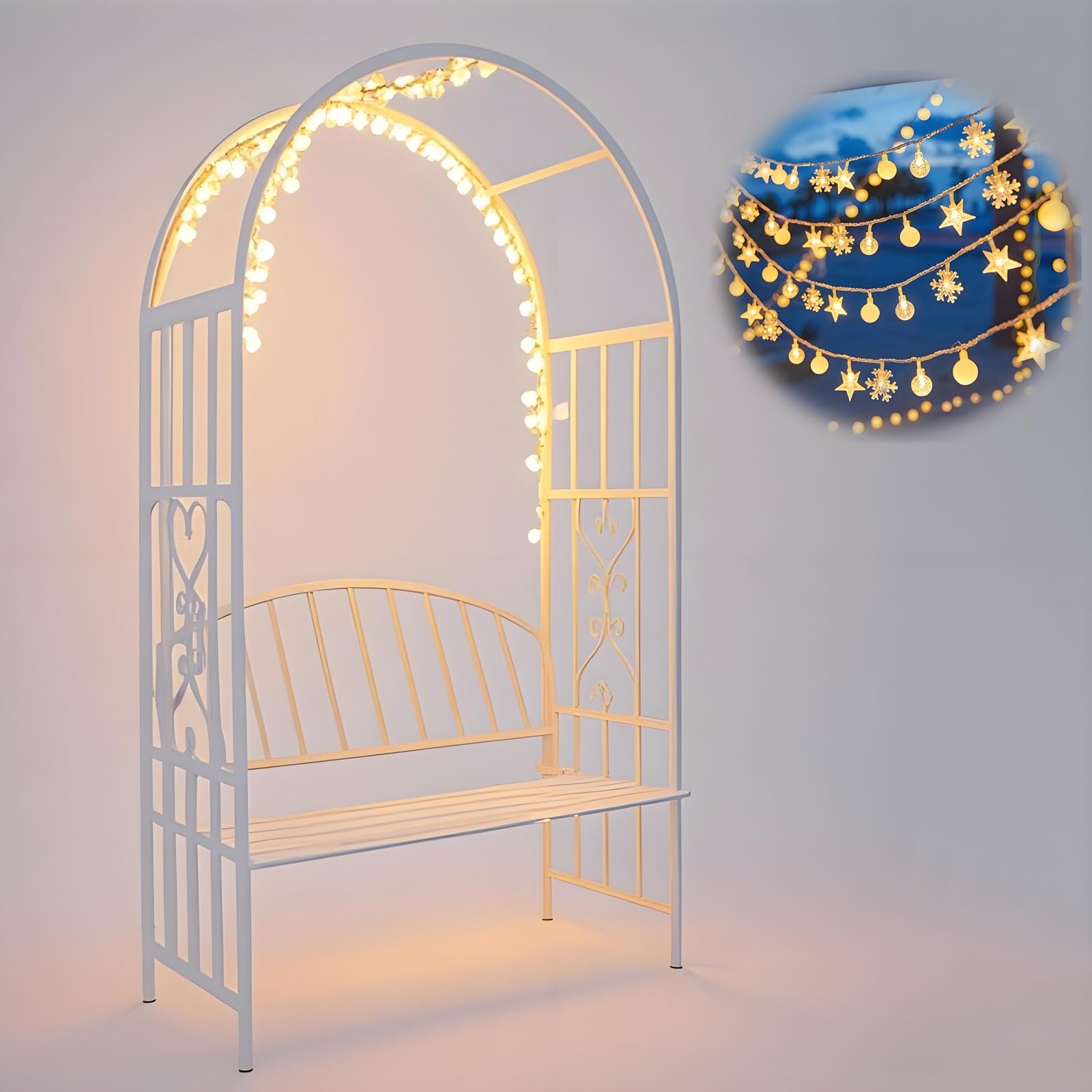 Arche de jardin en métal avec banc pergola acier treillis plantes grimpantes
