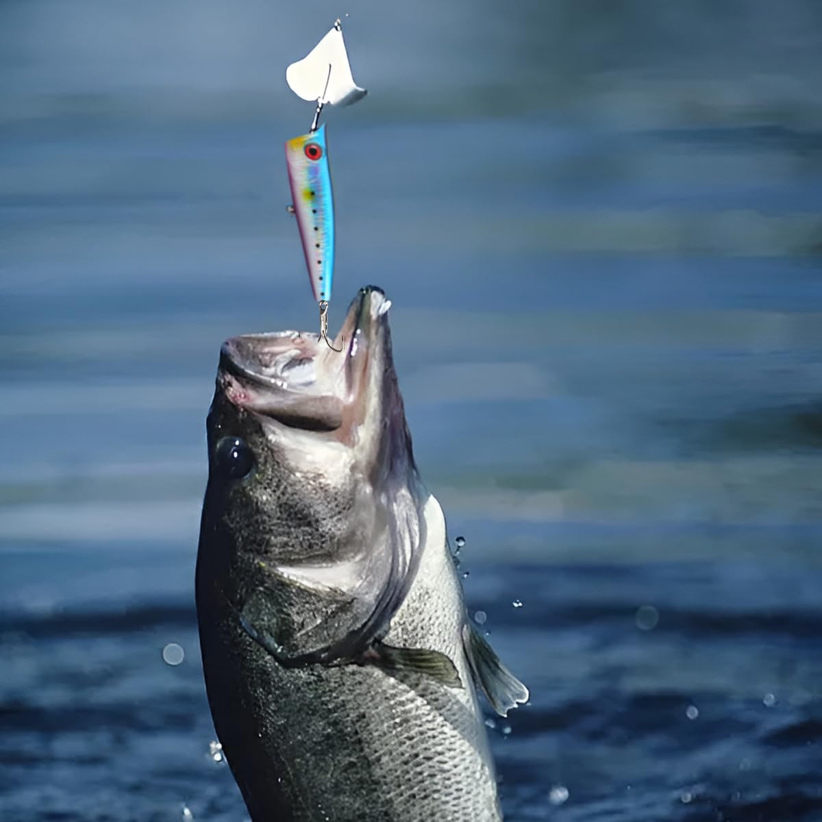 Señuelos Popper de Pesca de Superficie, WASAGA 5 Piezas de 14,6g/20g de Agua en Aerosol para Peces & Cebo Flotante para Lucio Lubina Salmón Perca
