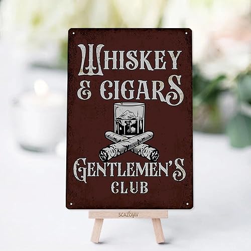 Miniatura 5 de Letrero de metal de barra de whisky y puros, letrero de metal con texto en inglés "Gentlemen's Club", de aspecto retro, decoración de pared