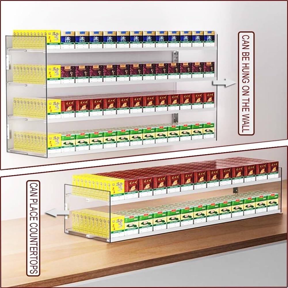 Cigarette Display Stand Holder Cigarette Display Case, Auto Cigarette Pusher Wall Mounted Cigarette Rack Acrylic Box Can Hold 100-480 Packs of Cigarettes for Market Store Convenience Store(98.5x29x32c