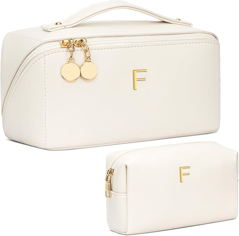 Necessaire de maquiagem personalizada com inicial CLOUDWINGS, bege, conjunto com 3