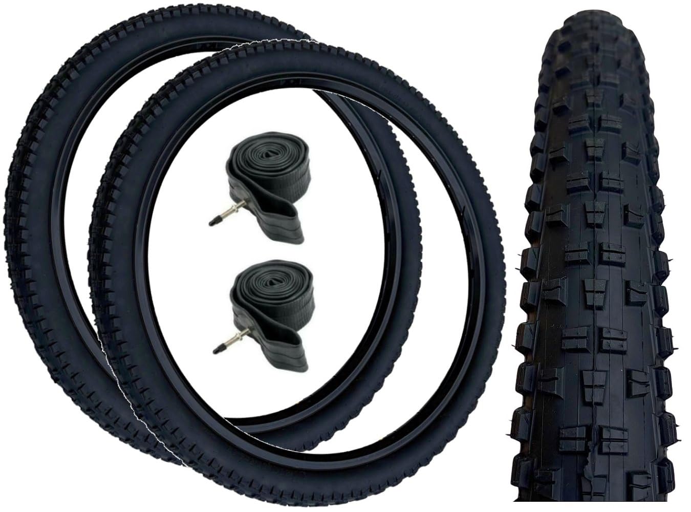 Baldys WOLFTRACK 26 x 2.35 Mountain Bike Tyres BLACK & Presta Valve Inner Tubes (Pack of 2)