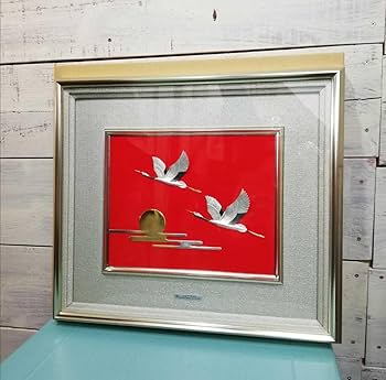 Amazon.co.jp: 関武比古 作 純銀製 シルバー999 鶴 日の出 レリーフ 額