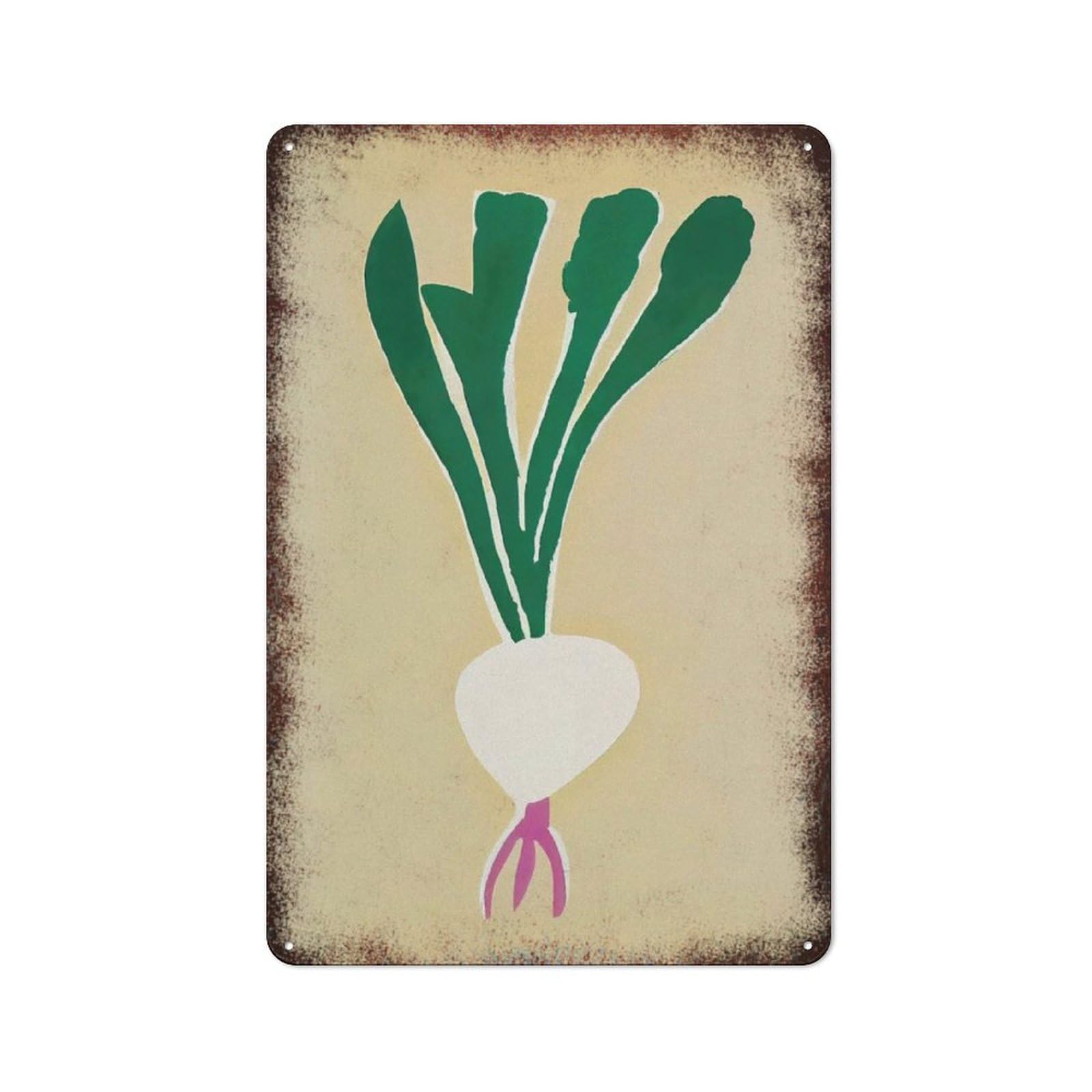 peiyeety Metal Tin Sign Radish Vegetable Pattern Vintage Rustic Wall Art Kitchen Bathroom Bedroom Living Room Cafe Farmhouse Entryway Office Garage Home Bar Laundry Room Porch 6x8 Inch