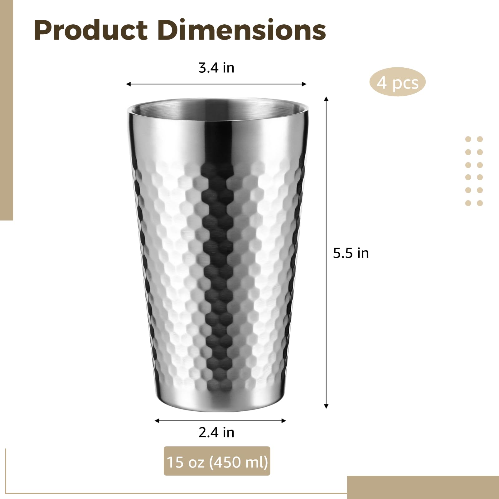4 Stück Edelstahl-Pint-Becher, doppelwandige Trinkbecher, unzerbrechliche Metallbecher für heiße und kalte Getränke, wiederverwendbare Getränkebehälter für Zuhause, Camping, Picknick, Küche