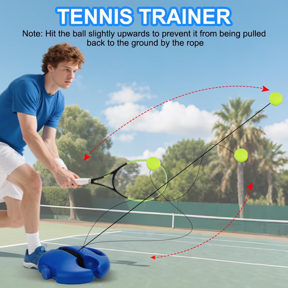 Set allenamento tennis, base per allenatore con 2 palline da tennis, attrezzatura da tennis portatile, allenatore per palline da tennis con corda, set allenatore di tennis per esterni, giardino, parco