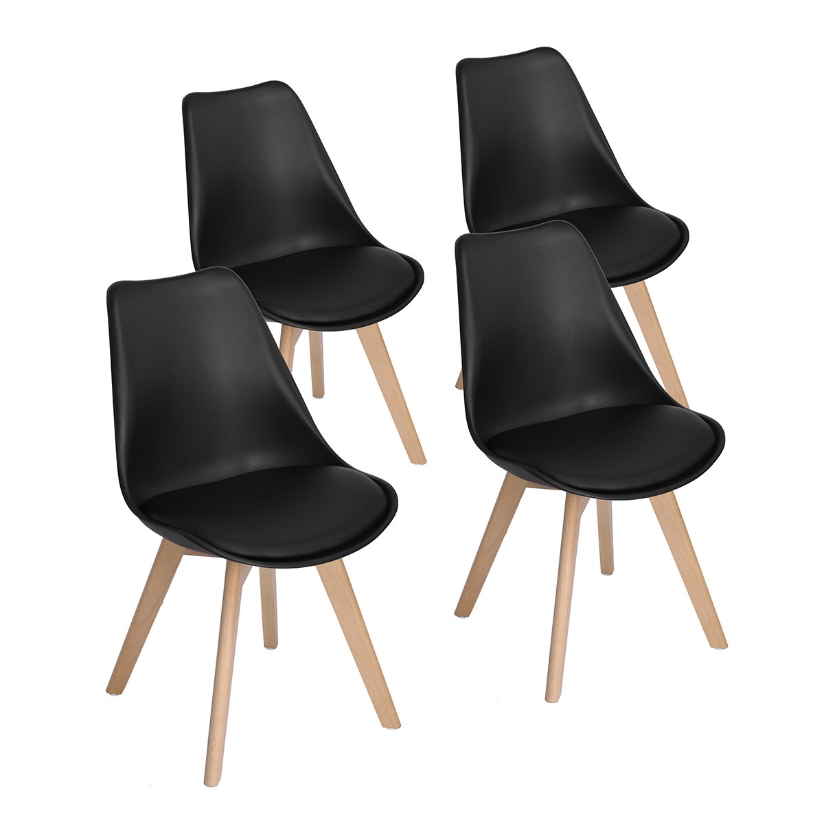 Juego Tulip de 4 sillas para comedor u oficina, haya, negro, Beech