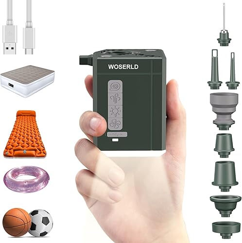 Portable Air Pump for Inflatables - 100KPA Mini Electric Air Pump 3000mAh Battery Air Mattress Pump & Camping Light & Fan for Air Mattres,