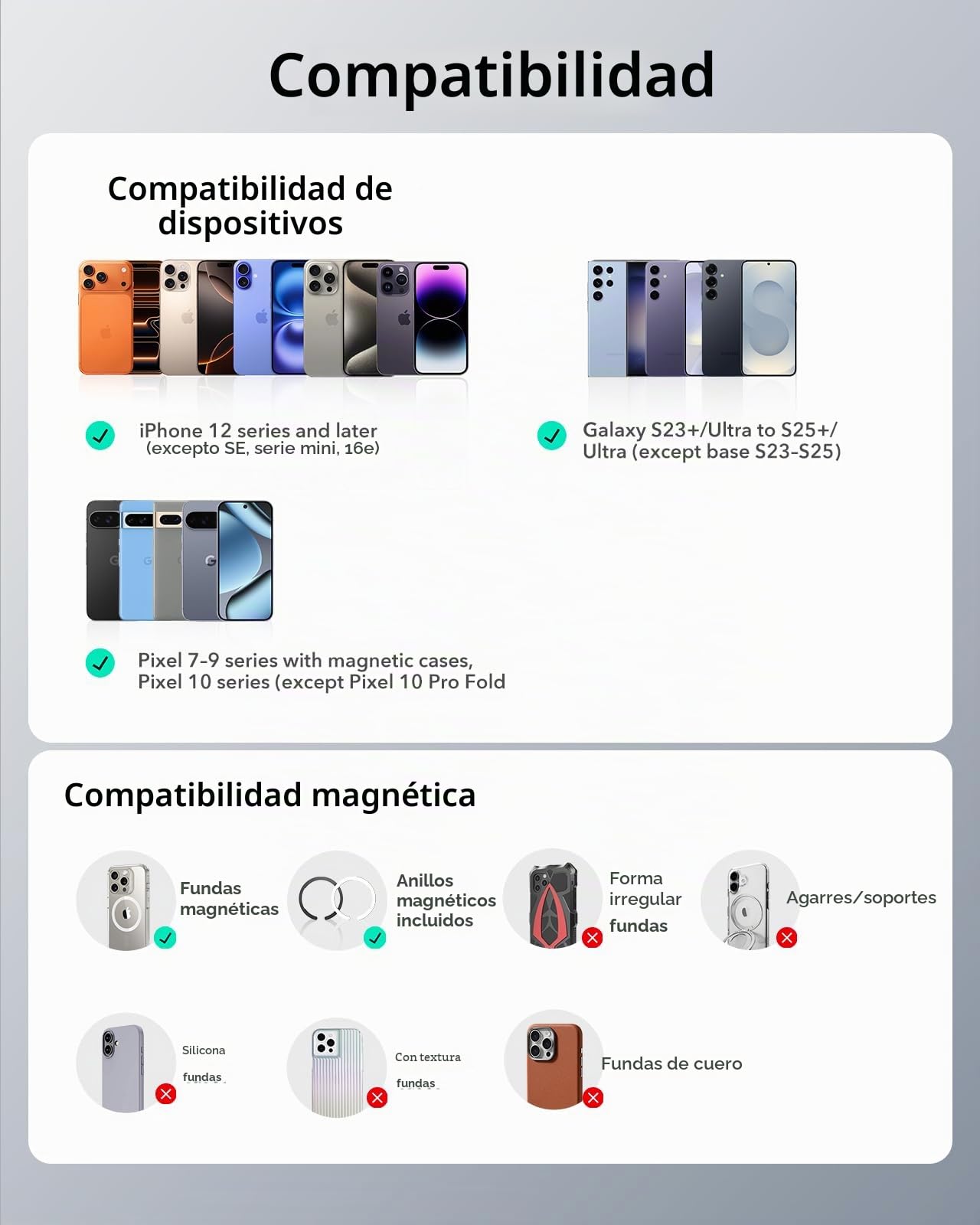 ESR para MagSafe Cartera, Compatible para Magsafe Wallet, Bloqueo RFID, Soporte Ajustable, 5 Tarjetas, Cuero Vegano,para iPhone Series iPhone 17e/17/16/15/14/13/12 y Algunos Dispositivos Samsung,Negro