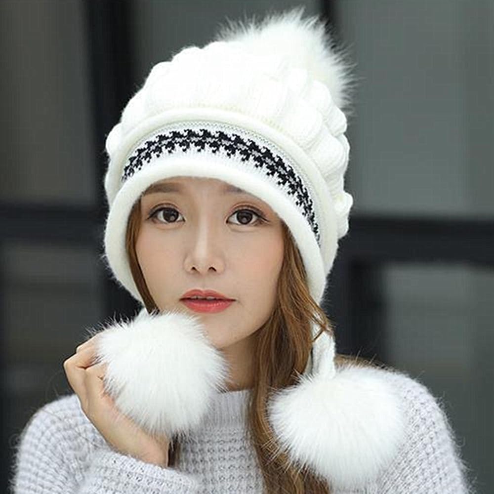 XYX Winter Warm Elastic Soft Ear Protection Knitted Sherpa Ski Hats Fleece Lined Peruvian Cover Ears Beanie Hat - Image 2