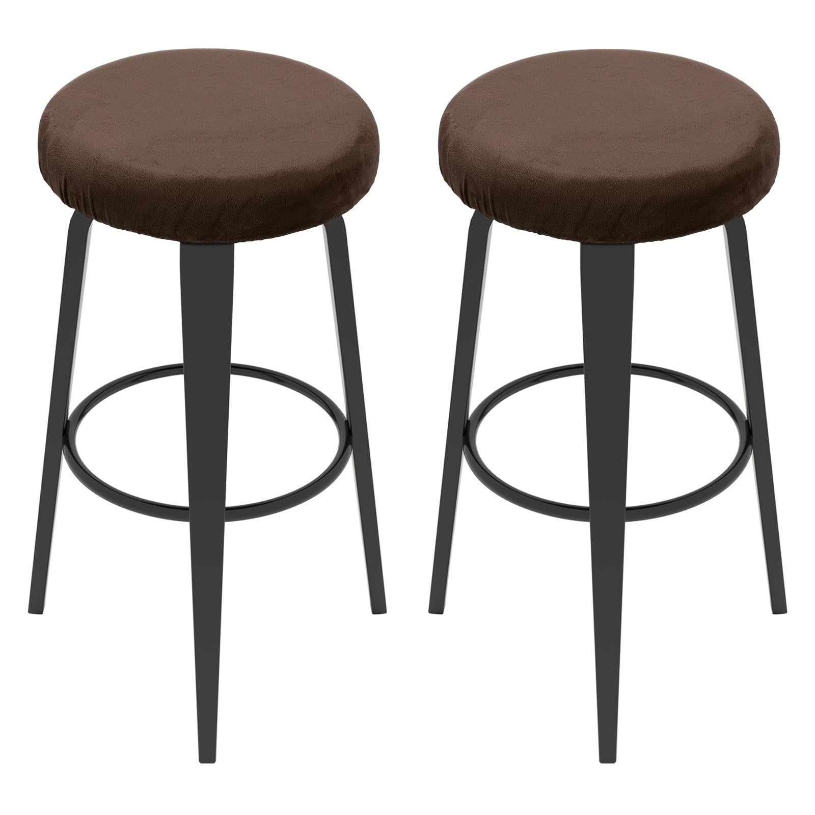 sourcing map 2 Pcs Velvet Bar Stool Covers, 10-14 Inch Round Bar Stool Cushions with Elastic Band Stretch Chair Seat Cover Washable Slipcovers for Round Stool Chair, Brown