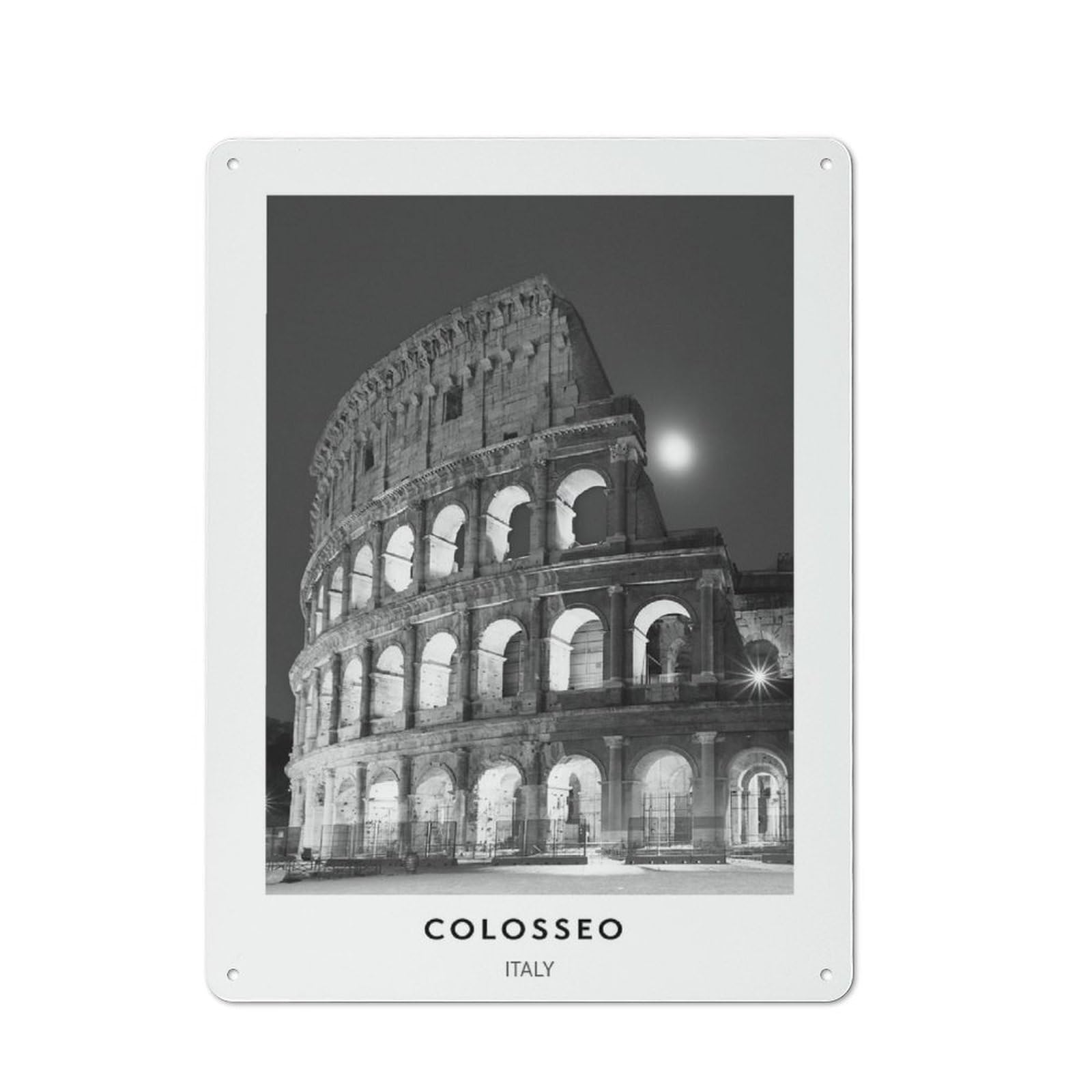 Junmoney Style-8 Colosseum Night View Retro Tin Wall Plaque 40X30cm For Home Office Or Studio, For Cooler-Month Interiors With Retro Character