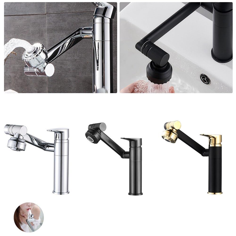 Grifo de lavabo de 1080 grados, grifo de fregadero de cocina, grifo mezclador de baño, grifo aireador, grifo mezclador Gourmet, grifería(Gold Black)