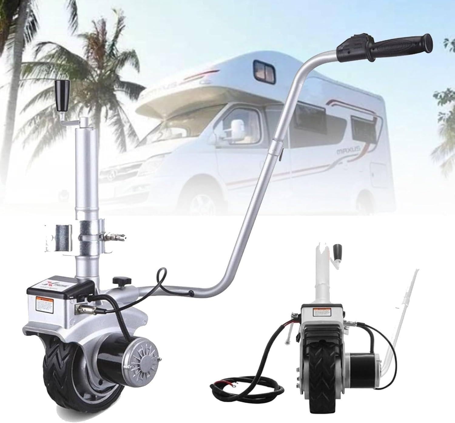 BeoyNot Motorized Jockey Wheel Trailer, 2270KG Load Electric Mini Mover,12V 350W Steel Motorised Jockey Wheel Trailer, 6-7m/min Moving Speed, 32-42 cm Adjustable Height,for Caravan Boat Trailer