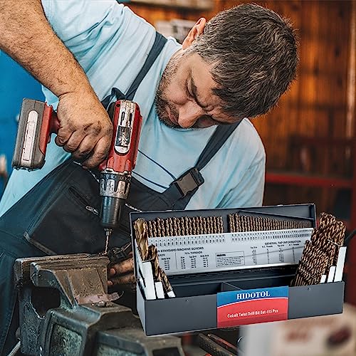 Image of HIDOTOL 115PCS Cobalt Drill Bit Set M35 HSS for Hardened Steel Fractional 1 /16 inch-1 /2 inch, Letter A - Z, Wire #1 - #60 with Indexed Metal Case