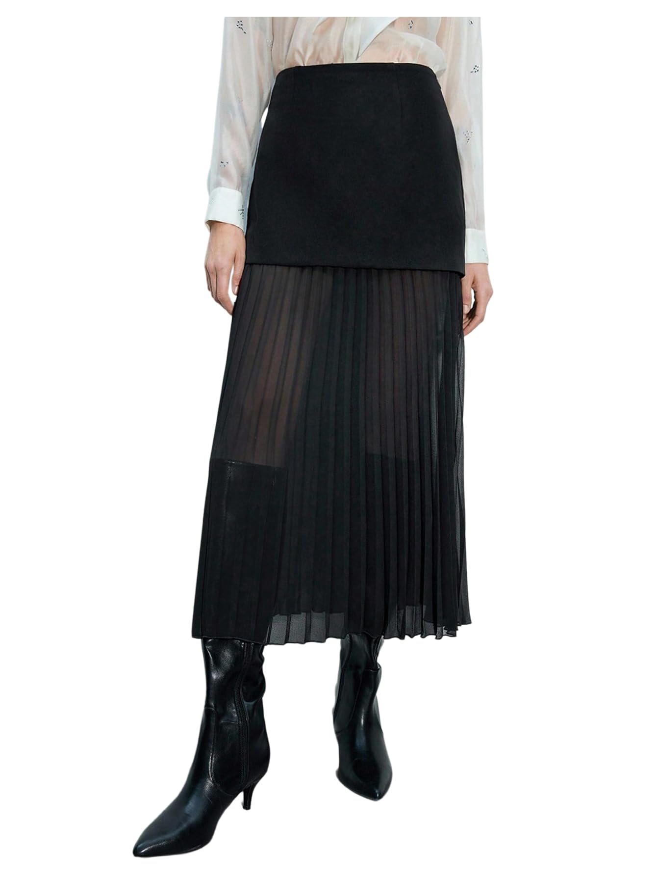 MakeMeChic Womens Mesh High Waisted Maxi Long Skirt Pleated Flare Skirts