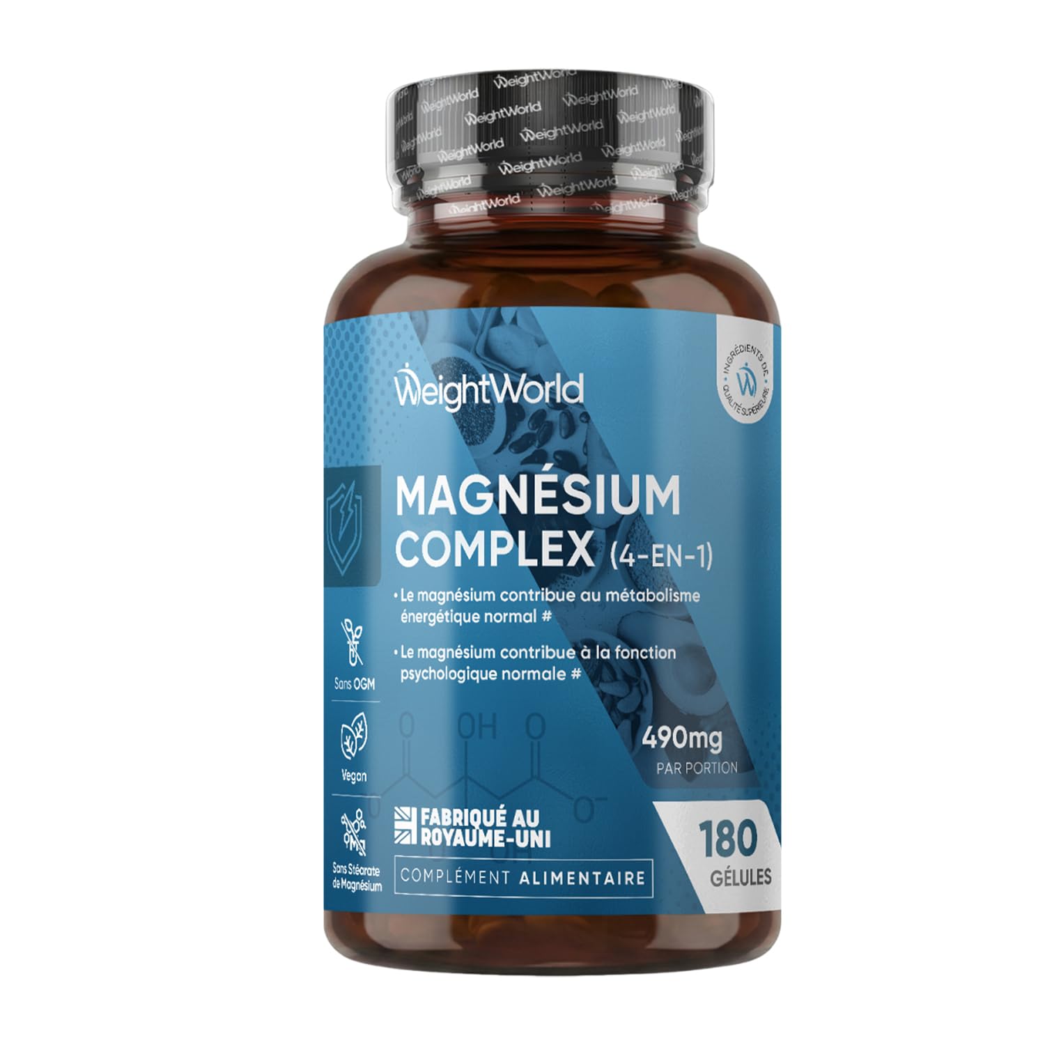 Magnesium Complex 490mg Magnesium Bisglycinate, Taurate, Malate et Citrate