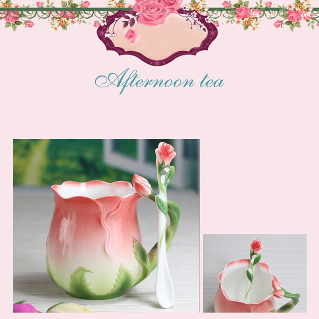 Tazze da caffè/tazzine da caffè Tazza a Cuore per Ragazze Tazza in Ceramica con Fiori creativi Tazza da caffè in Porcellana Cinese Tazza da tè con Fiori in Polvere Tazza Inglese Rosa