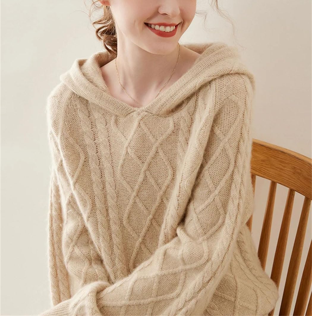 Women's 100% Cashmere Sweater Winter Thick Warm Twisted Flower Pullover Hoodies Fashion Soft Sweatshirt