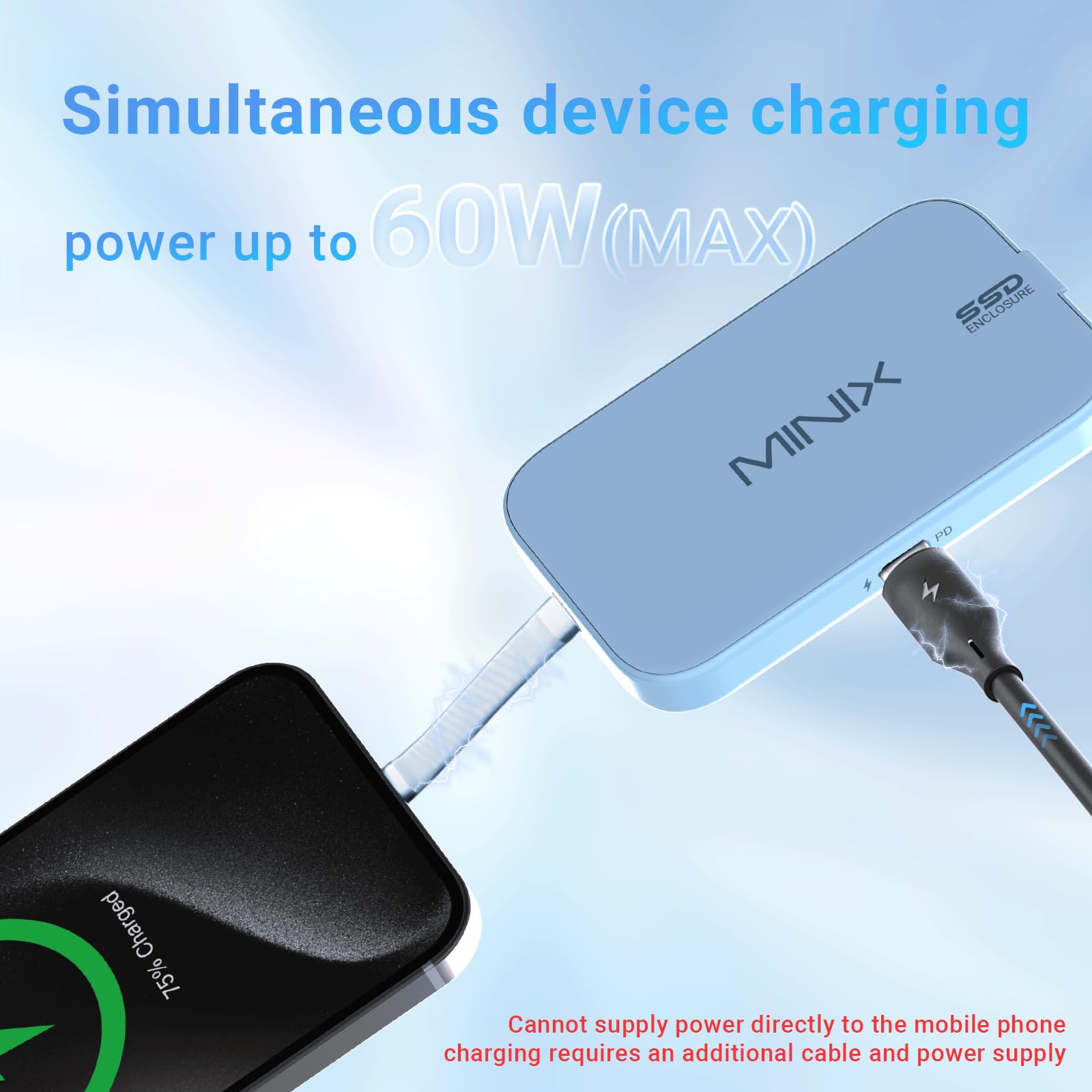 MINIX Magnetyczne obudowy M.2 2230 NVMe SSD tylko dla iPhone 15/16 Pro Max ProRes, port audio USB typu C 2.0, kompatybilne z iPad Pro, MacBook, laptop, PD 60W max, zewnętrzna obudowa SSD