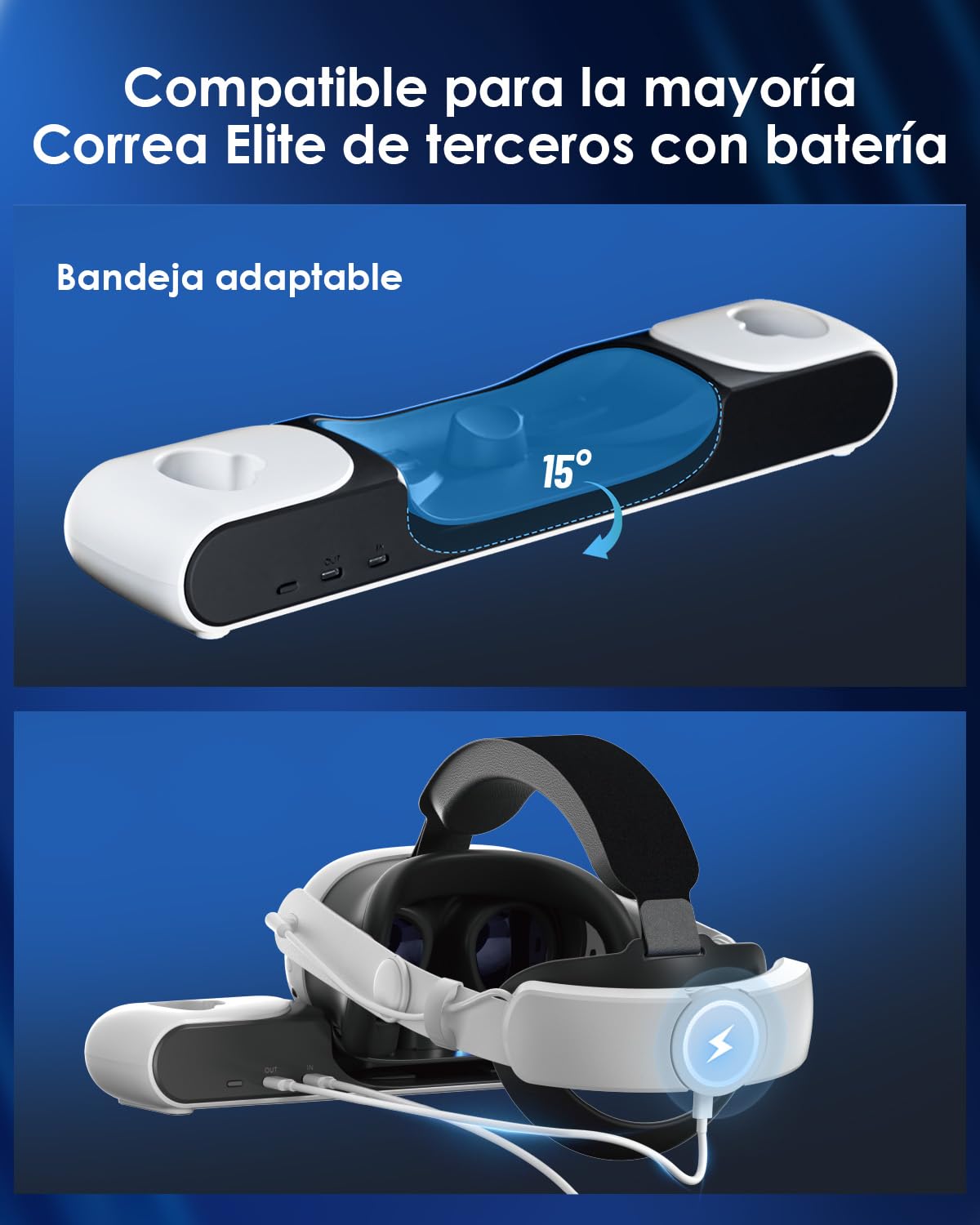 Rápida Estación de Carga para Quest 3 Base de Carga para Quest 3 Soporte para Controladores de Auriculares con Carga Directa con 2 Baterías Recargables Accesorios para Quest 3 - S3