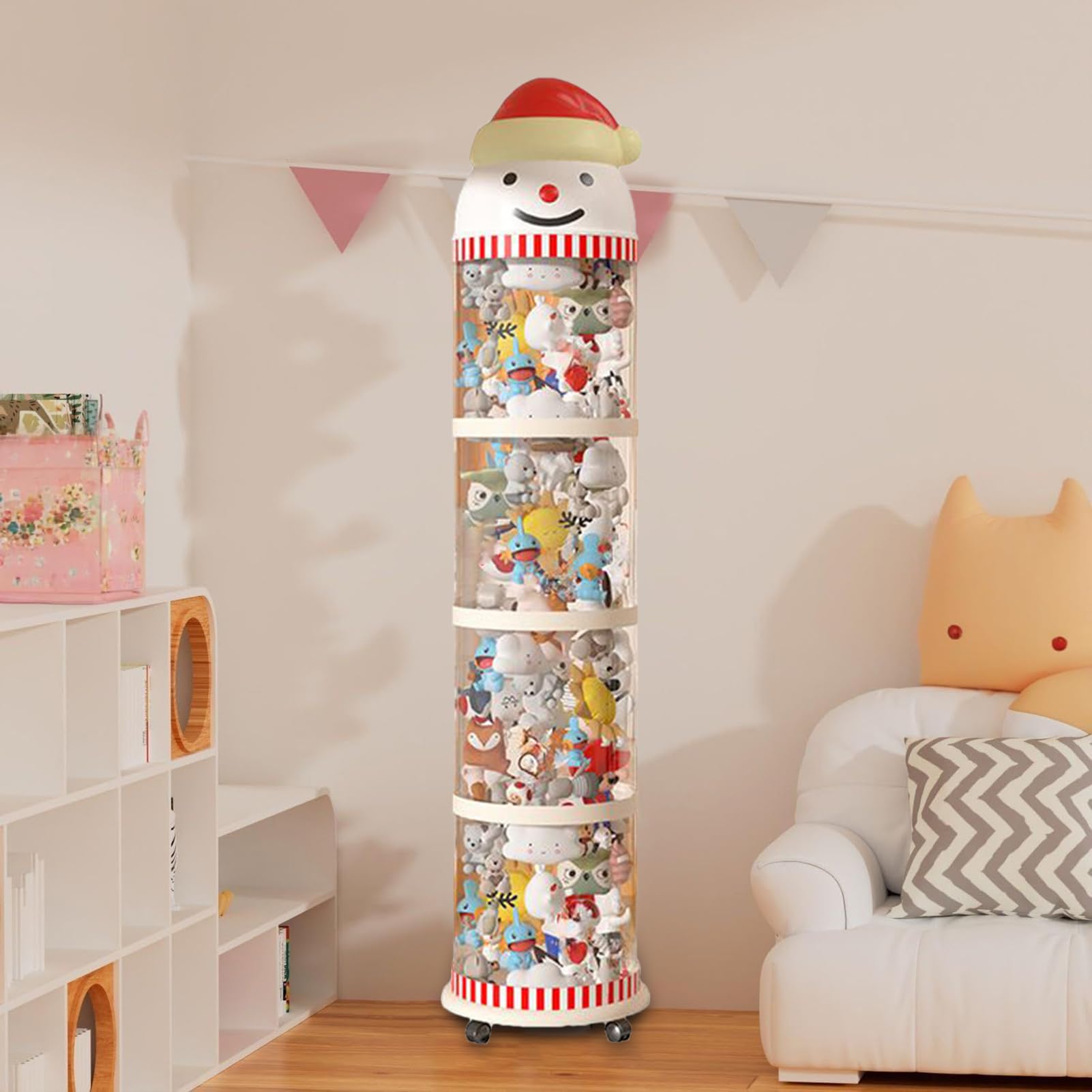 Tubo de almacenamiento de animales de peluche, torre de exhibición | de felpa transparente con forma, organizador de almacenamiento de juguetes con ruedas, para sala de juegos, habitación de los