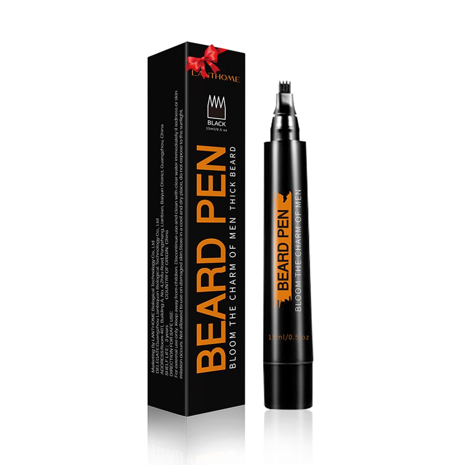 Beard Pencil Filler for Men (Black), Four-fork Tip Beard Styling Pen, Waterproof Sweat Proof Long Lasting Beard Pencil for Men Father Gift