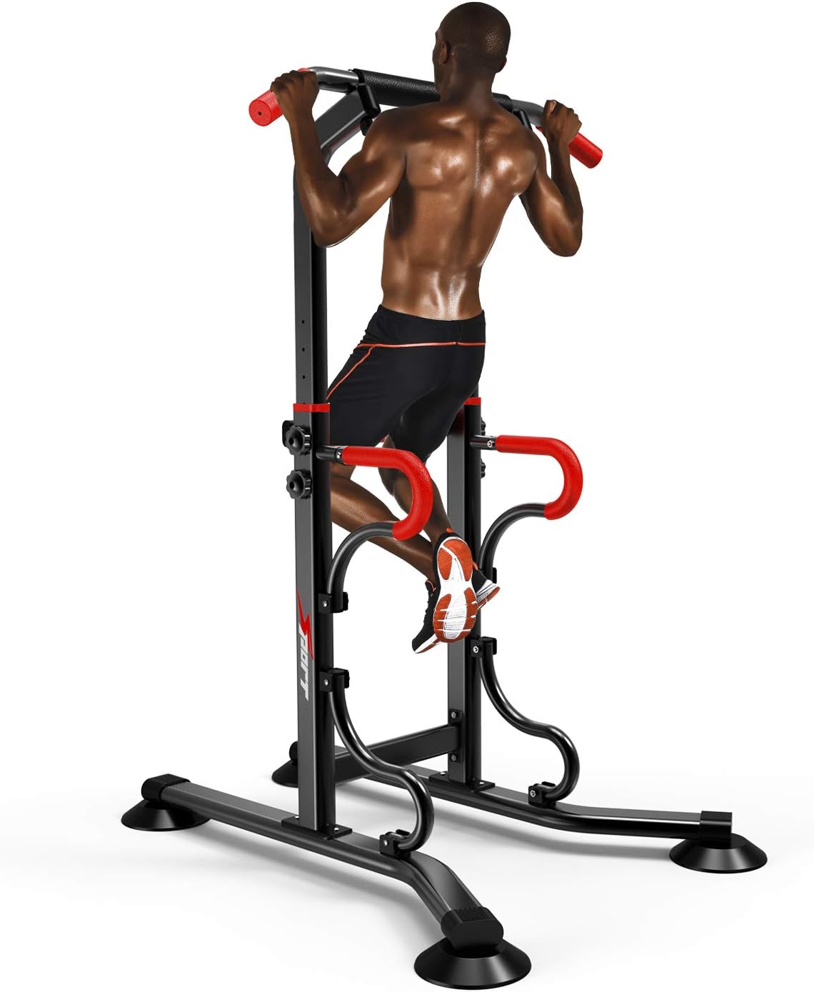 Multifunctional Power Tower Adjustable Heights Workout Dip Station for Adults and Kids Home Gym Strength Training Fitness Equipment Newer Version (Black/Red)