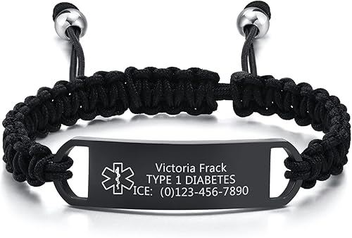 Miniatura 1 de XUANPAI Pulsera de alerta médica para mujeres, hecha a mano, ajustable, de cuerda trenzada para hombrespulsera de identificación médica para hombres