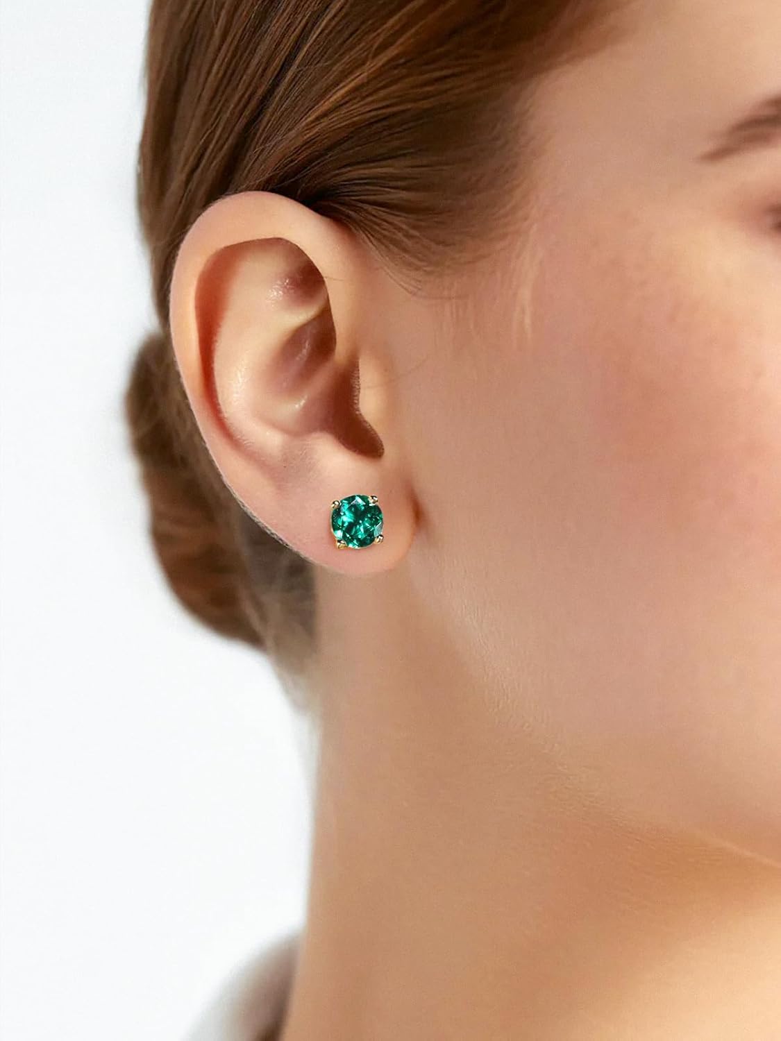 Moissanite/Emerald/Saphhire/Ruby Stud Earrings, Solid 925 Sterling Silver Hypoallergenic, Using CNC Technology, 4mm/5mm/6.5mm/8mm Round Studs, Pretty Everyday Post Earrings