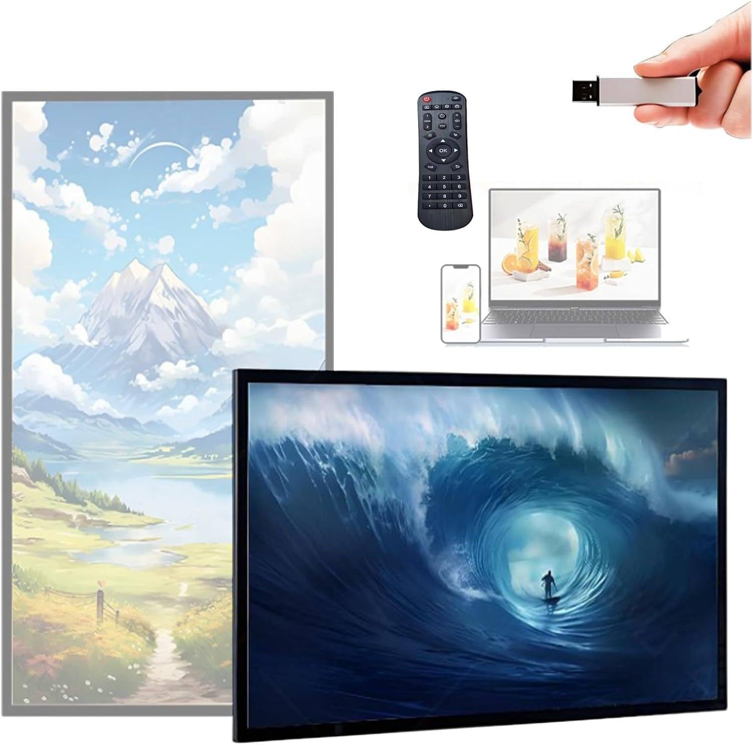 WYBYYDS Advertising Media Player USB Video Player for Digital Signage or TV,Wireless Display with Photo Share Function,Landscape/Portrait 21.5inch